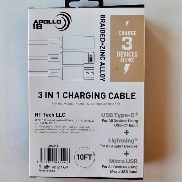 Charging Cable For All Mobile Phones & Electronic Devices, Apollo 18, 3 in 1 - Picture 3 of 5